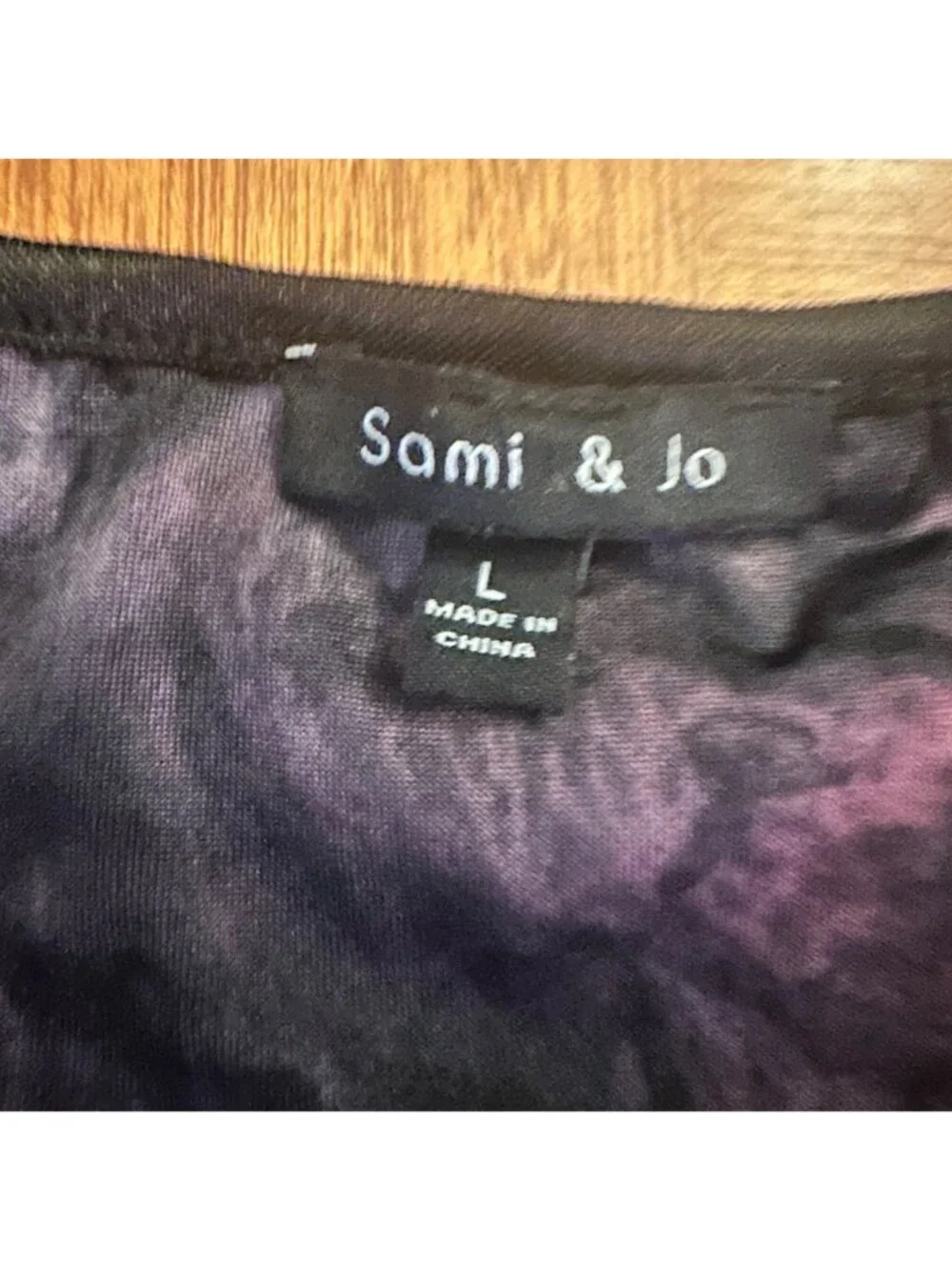 Sami & Jo Womens Large Pink & Black Floral Top With 3/4 Sleeves And Stretch Fabr